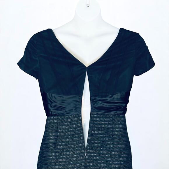 Antonio Melani Knee Length Cocktail Dress Sz 10 Metallic Blue V Neck Back Zip - Picture 6 of 7